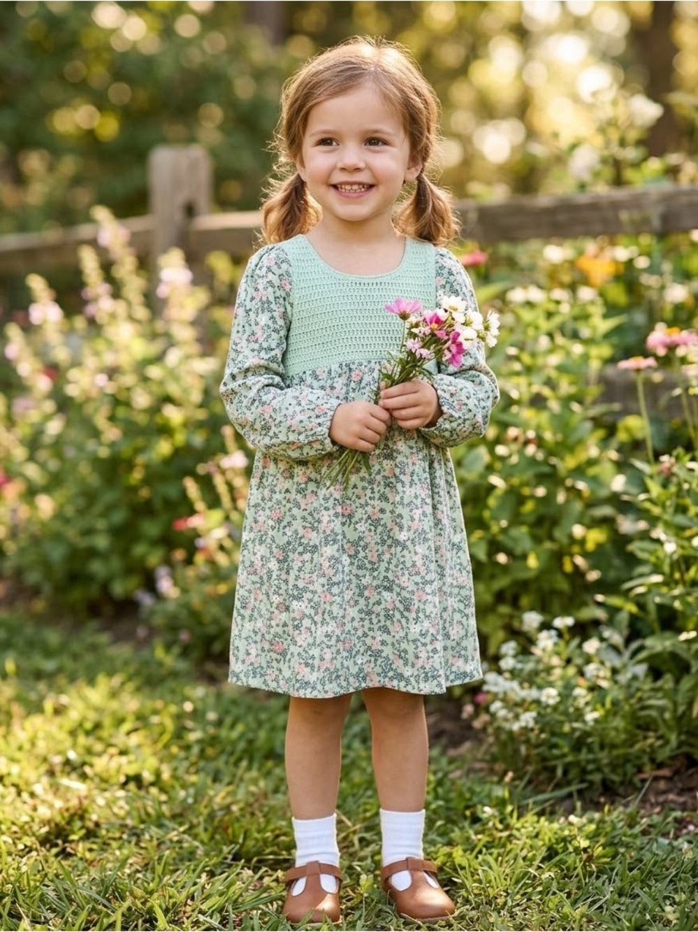 BEARPAW Sage Green Floral Long-Sleeve Dress
